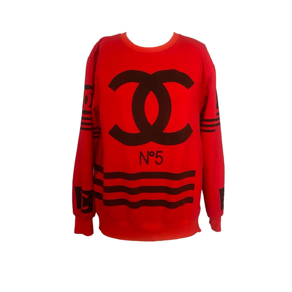CHANEL Red Pullover with Black No.5 Logo - Size Medium - Picture 1 of 14